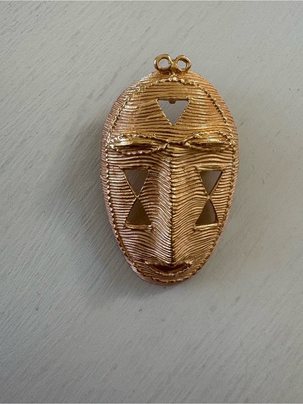 Vintage Textured Gold Tone African Mask Brooch Pin - Smithsonian Institution